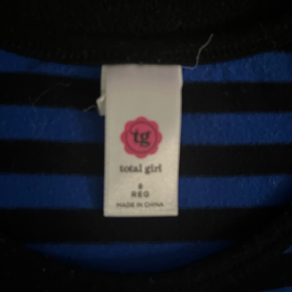 Total girl size 8 black tulle skirt with blue and black stripped top one piece